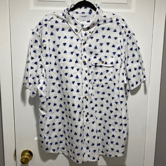 Old Navy Blue & White Cotton Short Sleeve Casual Button Down Shirt Men's Size XX - Picture 1 of 5